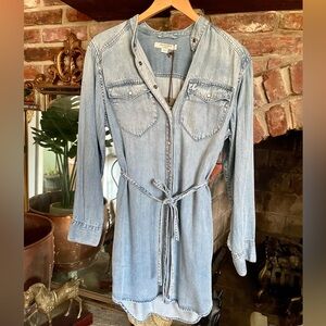 🆕 NWT AllSaints Light Blue Denim Super Soft Shirt Dress with Tie Belt Size XS